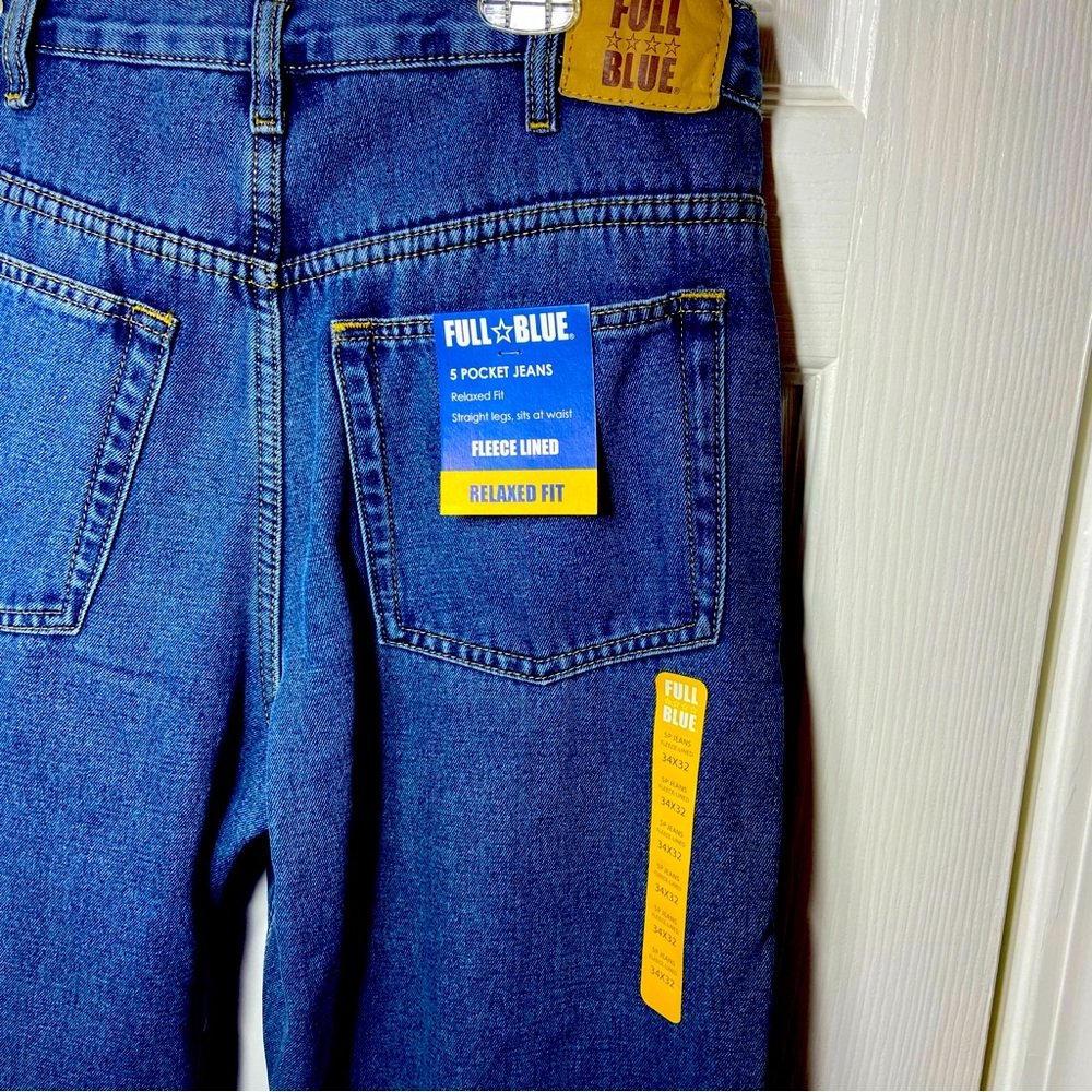 Full Blue 5 Pocket Fleece Lined Men’s Jeans Size 34x32 Relaxed Fit